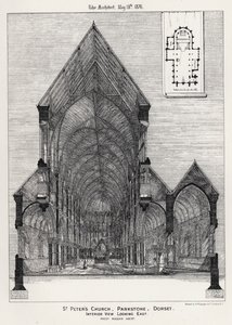 多塞特郡帕克斯通的圣彼得教堂，内景向东看（雕刻）。 作者 英语学校