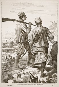 Stanleys指导接近坦噶尼喀湖，图片版的生活和发现大卫利文斯通的插图由J. Ewing Richie，酒吧。作者：A。Fullarton＆Co.，1876 作者 英语学校
