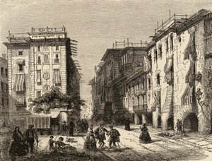 在巴塞罗那的街道，由塞缪尔·曼宁牧师的“西班牙图片”插图（雕刻） 作者 英语学校