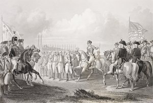 1781年10月19日，弗吉尼亚州约克镇的康沃利斯勋爵投降，来自“历史肖像画廊”，出版于1880年 作者 English School