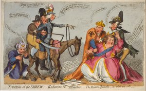 驯悍记：凯瑟琳和彼得奥基奥;现代的Quixotte，或者，你会，1791（手工蚀刻） 作者 英语学校