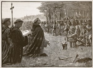 1415年10月25日阿金库尔战役后英国军队的感恩节，来自卡塞尔斯画报英国历史的插图（棕褐色照片） 作者 英语学校