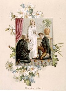维多利亚女王登基，1837年6月20日，插图来自克雷克夫人的《五十年黄金岁月》，由拉斐尔-塔克出版。 作者 英语学校