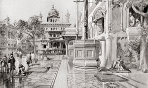 Akal Takht 或 Akal Bunga，哈曼迪尔-萨希布（金庙）建筑群，1864 年，印度旁遮普邦阿姆利则，摘自哈钦森《国家史》，1915 年出版 作者 英语学校