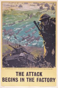 攻击开始于工厂，第二次世界大战海报，1943年