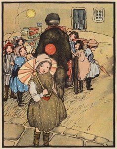 气球人来到村庄（彩色石版印刷） 作者 英语学校