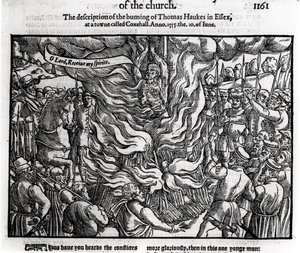 1555年6月10日托马斯·豪克斯的烧毁，来自John Foxe的“使徒行传和纪念碑”（1516-87）1563 作者 英语学校