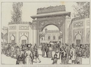 殖民地和印度展览，瓜廖尔门户，印度宫殿庭院入口（雕刻） 作者 英语学校