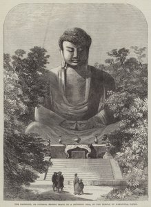 日本镰仓寺内的大佛像，即巨大的佛教偶像铜像（雕刻）。 作者 英语学校