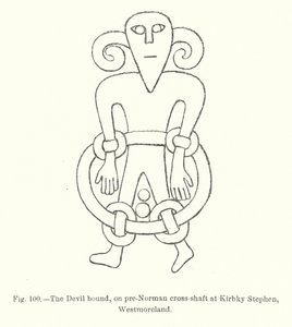 The Devil bound, on pre-Norman cross-shaft at Kirbky Stephen, Westmoreland (engraving) 作者 英语学校