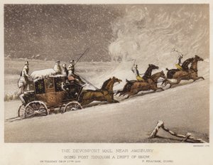 德文波特邮件，靠近阿姆斯伯里，穿过一片雪（彩色石版画） 作者 英语学校