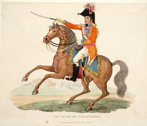 酒吧，惠灵顿公爵。作者：理查德·埃文斯（Richard Evans），罗姆尼（Romney），1816年威廉·穆德福德（William Mudford）撰写的滑铁卢战役历史记录中的插图 作者 英语学校