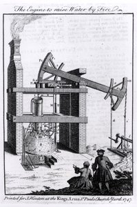 通过Fire提升水的引擎，1747年环球杂志的Newcomens蒸汽机图 作者 英语学校