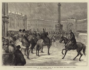 The Festivities at St Petersburg, Review of the Garrison Troops by the Czar before the Prince of Wales (engraving) 作者 英语学校