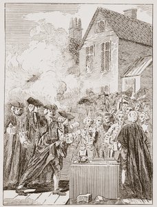 1760年Blackfriars Bridge的基石，来自当代印刷品 作者 英语学校