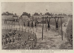 法国人在达荷美，对达荷美战俘的处决（雕刻）。 作者 英语学校