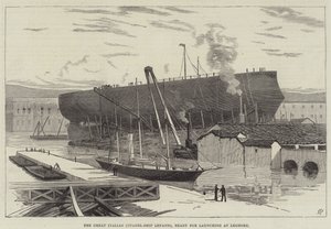 伟大的意大利城堡船 Lepanto，准备在 Leghorn 下水（雕刻） 作者 英语学校