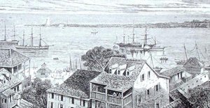 拿骚港，出自托马斯-米尔纳牧师的《地理画廊》，约1880年出版（雕刻）。 作者 英语学校