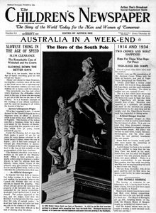 1934年11月，“儿童报”的头版“南极英雄”（新闻纸）