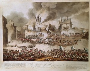 Hougoumont的内部在1815年6月18日的辉煌战役期间，由T. Sutherland雕刻，1816年出版（aquatint） 作者 英语学校