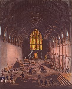 威斯敏斯特大厅内部，1834年（彩色雕刻） 作者 英语学校