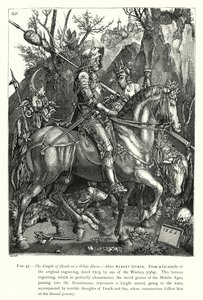 骑着白马的死亡骑士（雕刻）。 作者 英语学校