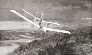 19 世纪正在飞行的兰利机场飞行器。 摘自 1897 年出版的《The Strand》杂志。 作者 英语学校