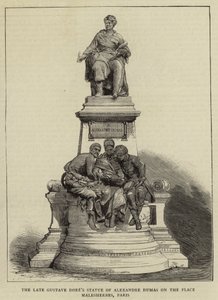 已故居斯塔夫·多尔 (Gustave Dore) 位于巴黎马勒舍布广场 (Place Malesherbes) 的大仲马雕像（版画） 作者 英语学校