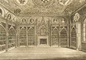 图书馆由Godfrey雕刻，由Horace Walpole描述的草莓山，1784年 作者 英语学校