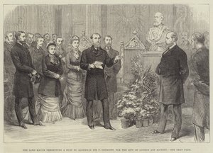 市长为伦敦市艺术协会向市议员 F Truscott 爵士颁发半身像（版画） 作者 英语学校