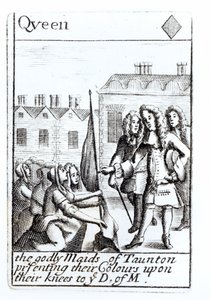 汤顿女仆在1685年6月18日蒙茅斯公爵之前跪下，钻石女王从纪念Monmouths Rebellion的集合中打牌 作者 英语学校