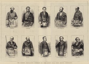 在阿尔伯特音乐厅举行的共济会安装仪式，一些主要的共济会（版画） 作者 英语学校