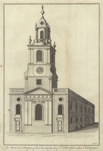 没有Bishopsgate，伦敦的St Botolph教区教堂的东北部展望 作者 English School