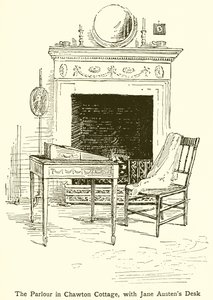 Chawton Cottage的客厅，与Jane Austens Desk 作者 英语学校