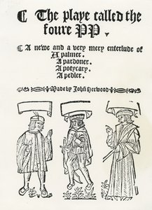 叫做《四人行》的戏剧，约1530年（木刻）。 作者 英语学校