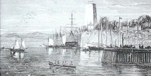 美国华盛顿特区的波托马克河，出自托马斯-米尔纳牧师的《地理画廊》，约1880年出版（雕刻）。 作者 英语学校