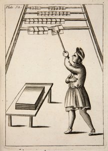 压榨者挂纸》，出版。1683年的雕刻。 作者 英语学校