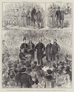 威尔士亲王在人民宫为学徒展览开幕，在女王大厅宣读演讲（版画） 作者 英语学校