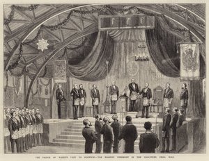 威尔士亲王访问诺维奇，志愿者演练大厅共济会仪式（版画） 作者 英语学校