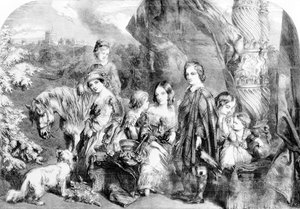 温莎大公园的女王和她的孩子，来自1852年的“插图伦敦新闻” 作者 英语学校