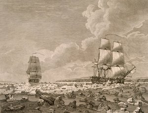 1773年8月10日，由1773年的皇帝司令部执行的一次前往北极的航行中，赛马和胴体强行穿越冰层，于1774年出版伦敦 作者 英语学校