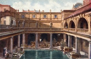 罗马浴场，巴斯（彩色平版印刷）。 作者 英语学校