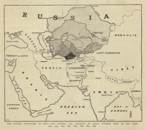 俄罗斯对Merv的兼并，地图显示1734年，1836年，1863年，1867年，1874年，1876年，1881年，1884年俄罗斯对印度的进展 作者 英语学校