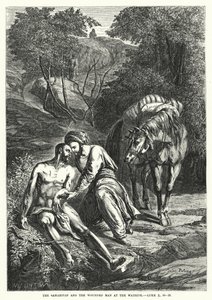 撒玛利亚人和路边受伤的人，卢克十世，30-35（版画） 作者 英语学校