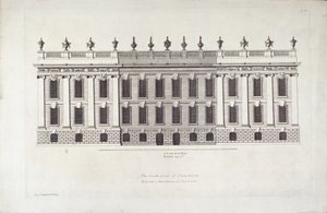 “查茨沃斯南前线”，来自 Colen Campbell 的“Vitruvius Britannicus 或英国建筑师”的插图（版画） 作者 英语学校