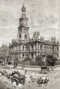 悉尼市政厅，1880年，来自霍华德威洛比的“澳大利亚图片”，由伦敦宗教学会出版，1886年 作者 英语学校