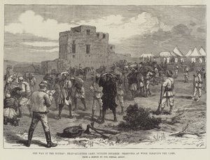 Soudan 的战争，Souakim 外的总部营地，清理营地的工作囚犯（雕刻） 作者 英语学校