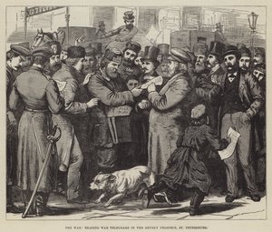 战争，在涅夫斯基大街上阅读战争电报，圣彼得堡（版画） 作者 英语学校