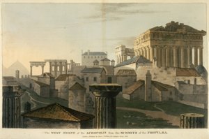 J.C. 霍布豪斯所著《1809-1810 年间穿越阿尔巴尼亚和其他省份......前往君士坦丁堡的旅行》中的插图，从普罗佩里亚山顶俯瞰雅典卫城西线 作者 英语学校