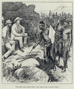 "酋长们走到前面，前面有一面白色的休战旗"（litho）。 作者 英语学校